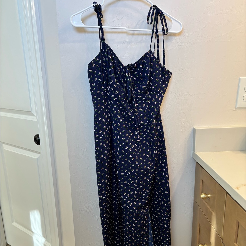 SHEIN Navy Floral Midi Dress